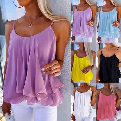 2025 Sommer Europäisch & Amerikanisch Lässig Spaghetti-Träger Locker Chiffon Damen Tanktop