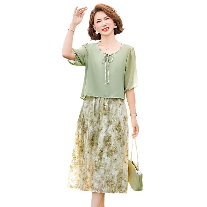 Elegant Summer Chiffon Dress for Middle-Aged Women - New Chinese Style Fashion