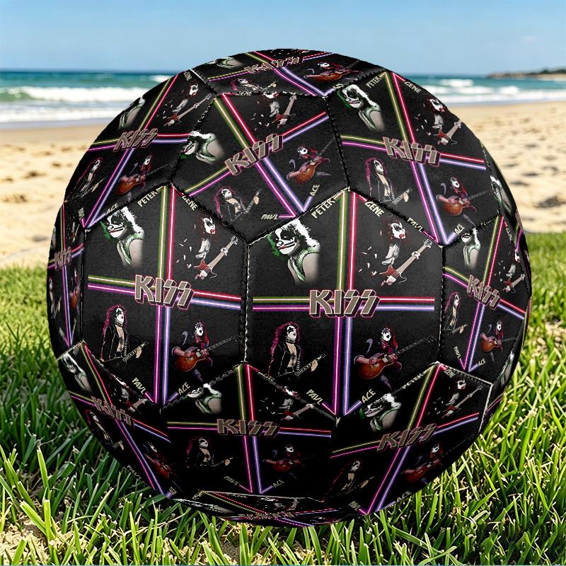 Rock and Roll Print Size 5 Soccer Ball, PU Wear Resistant Football for Match Training and Daily Practice, Birthday Gift for Soccer Fans
