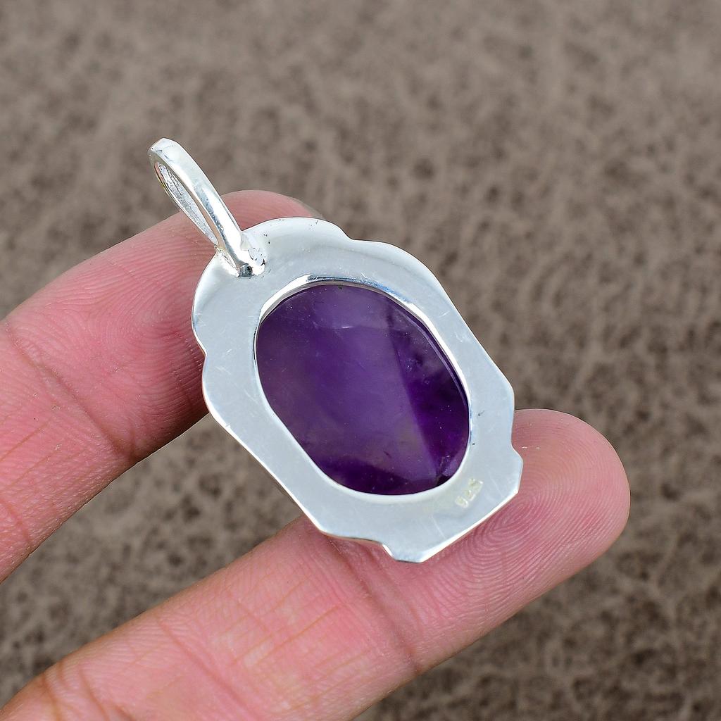 Sage Amethyst Gemstone Handmade 925 Sterling Silver Jewelry Pendant 1.97" KKG-364