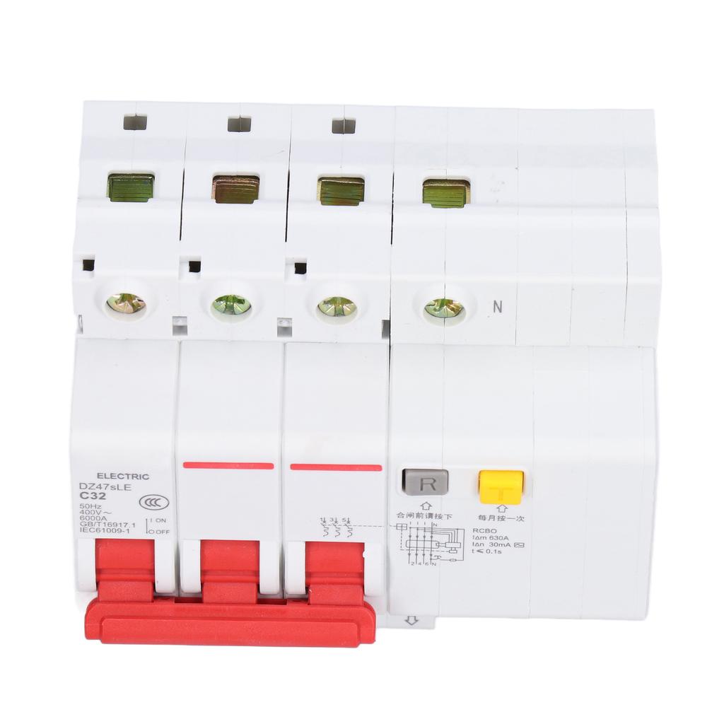 Residual Current Circuit Breaker 3P+N Miniature Circuits Breakers DIN Rail Mount AC 400V