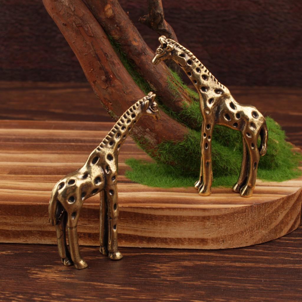 Giraffe Brass Solid Statue Desktop Decoration Vintage Animal Figurines Toys