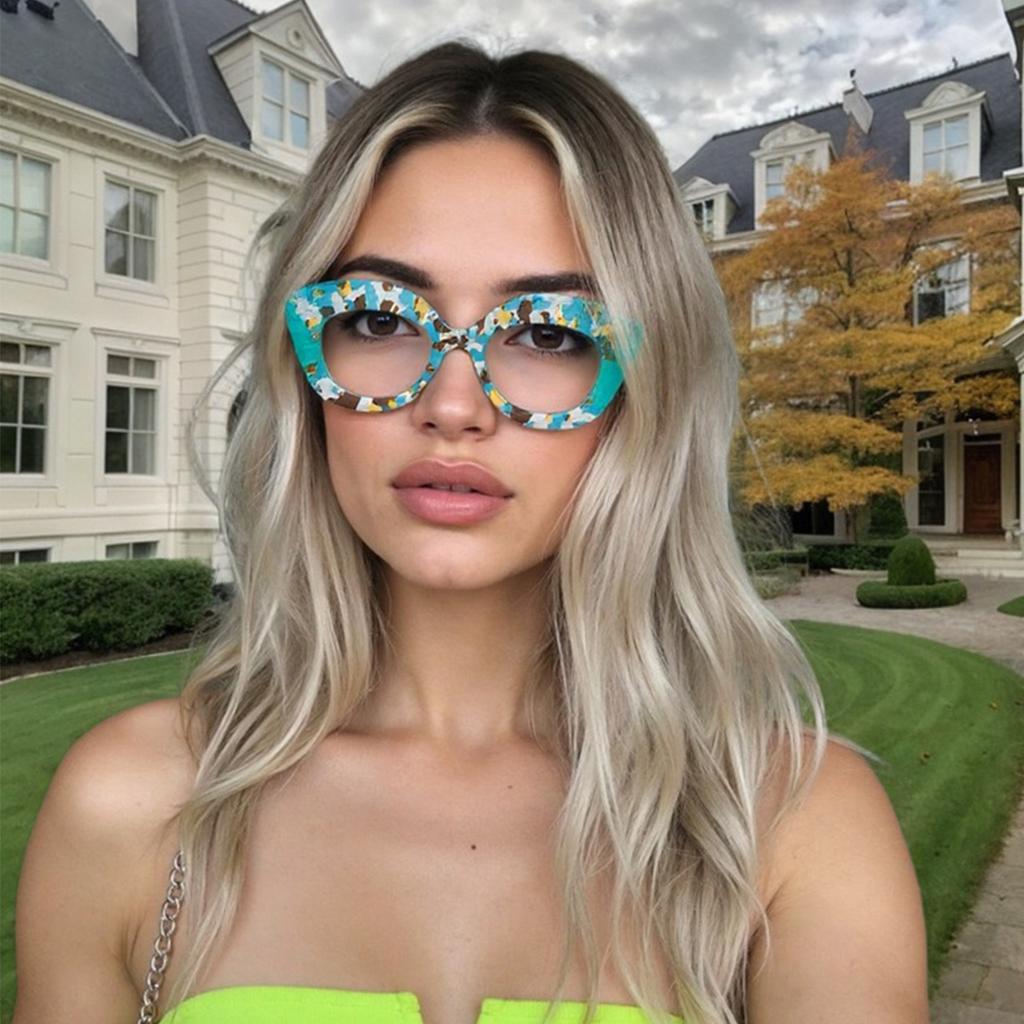 Printed Color Anti Blue Light Flat Glasses Cat's Eye Fashion Glasses Unique Charm Decorate Computer Glasses