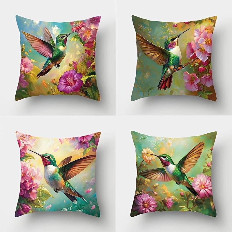 Hummingbird Floral Throw Pillow Covers, Contemporary Style Machine Washable,Woven Polyester, Decorative Pillowcases