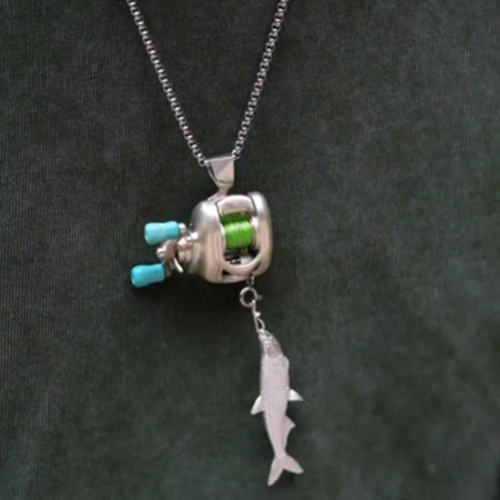 Creative Gift with Rotatable Handle Mini Fishing Reel Necklace Alloy DIY Fishing Reel Ring Backpack Keychain Jewelry Accessories
