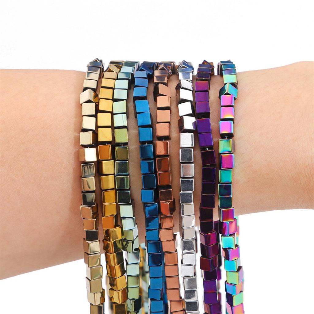 3/4 mm Naturstein, Goldsplitter, mehrfarbig, quadratisch, Würfel, Hämatit, lose Distanzperlen für DIY-Schmuckzubehör