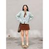 Zhang Ren Plus size women clothing Chubby Korean Series Slimming Fresh Green Sweater Outerwear Deep Coffee Color Long Skirt Set