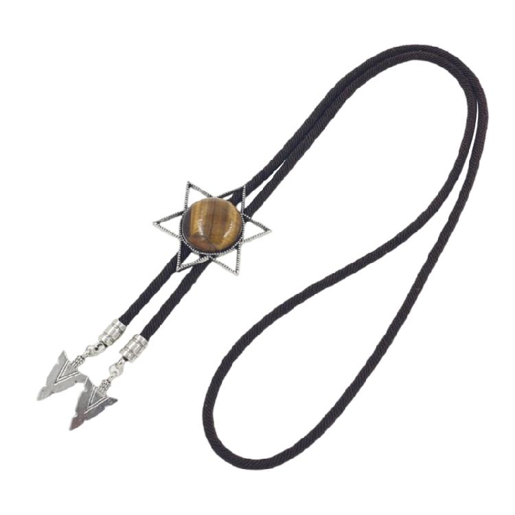 Unique Hexagram Necktie Braided Cord Alloy Engraving Stone Charm Neck Jewelry Tie Unisex Necklace Rodeos