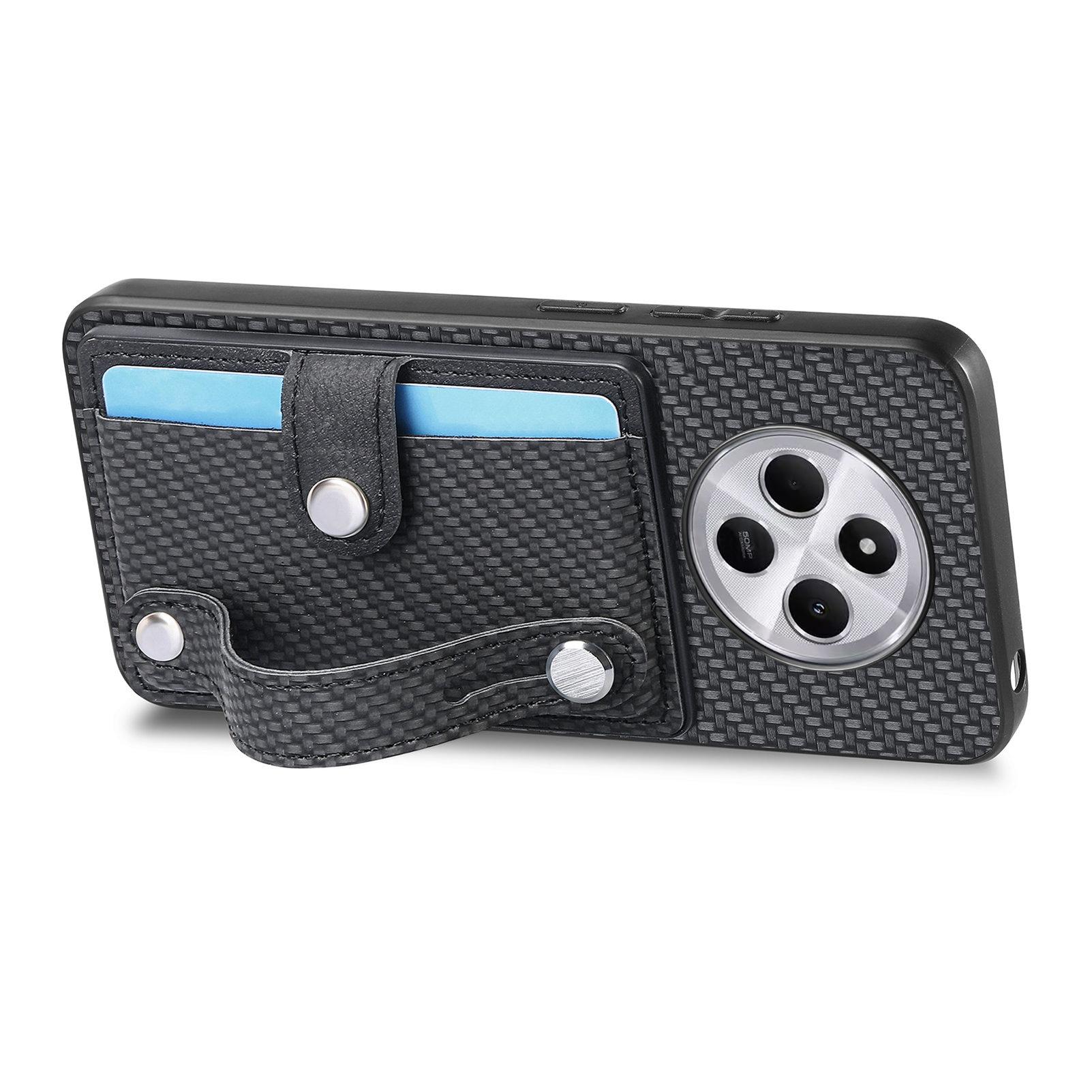 

Phone Case For Xiaomi Redmi 14C 4G/14R 5G/Poco C75 4G Wristband Anti-Drop Leather Back Cover Card Holder Black
