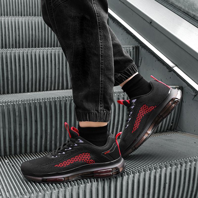 Scarpe da corsa alla moda da uomo, scarpe da ginnastica sportive ammortizzate, scarpe sportive con stampa a fiamma Flying Weave