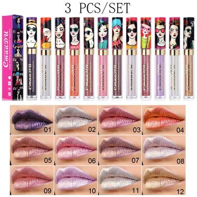3 Pcs/set Beautiful Girl Dream Color Chameleon Diamond Glitter Lip Gloss Lipstick