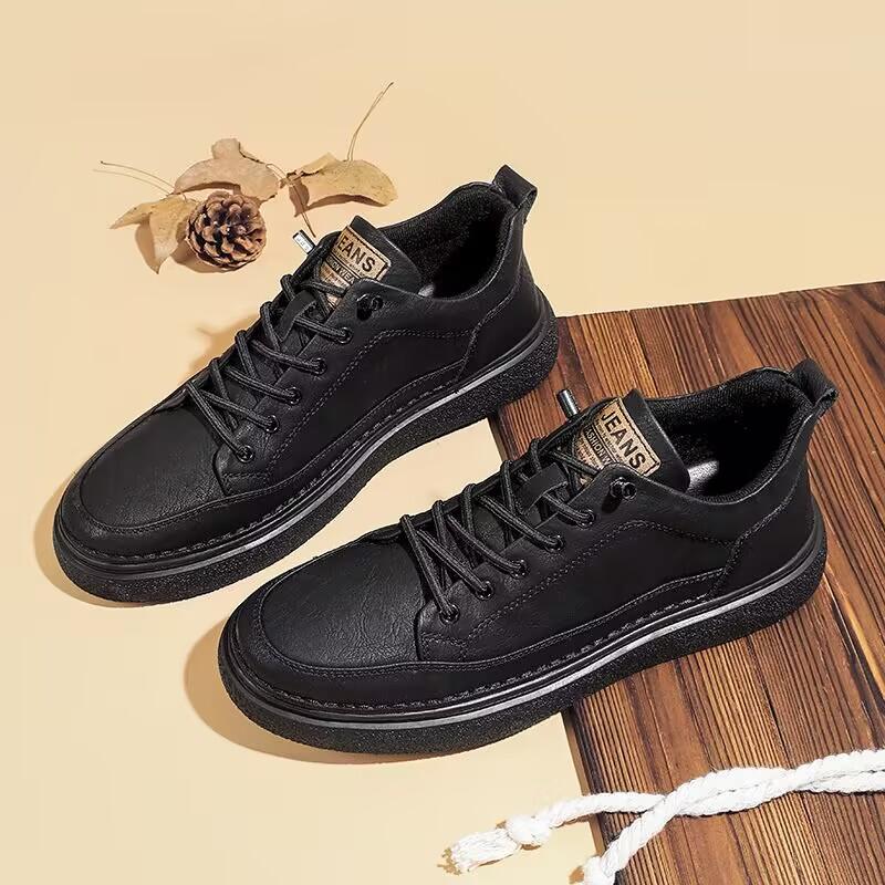 

Leather Casual Shoes for Men Breathable khaki Sneakers Fashion Driving Walking Tennis Shoes for Male Office Flats Shoes 38 чорний