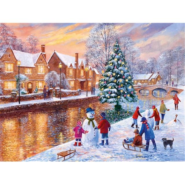 5D Diamond Painting Landscape Diamond Embroidery Sale Full Square Round Diamond Mosaic Winter Snow Scenery New Year Decoration