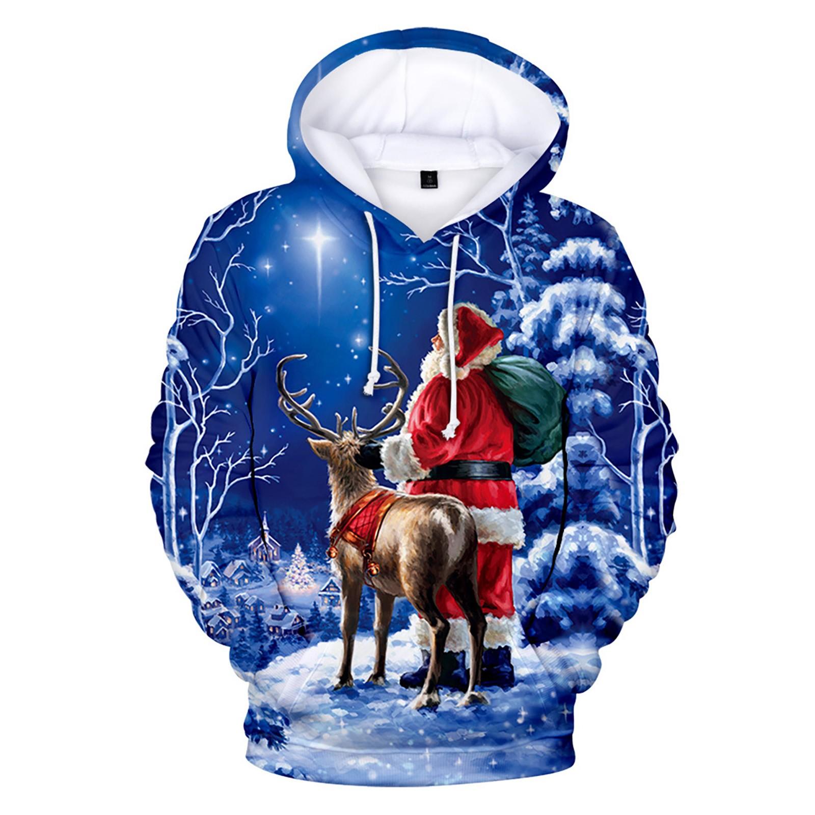 

Мужская и женская модная рождественская толстовка с капюшоном с 3D принтом, пуловер с капюшоном, повседневная толстовка, топы XXXXL