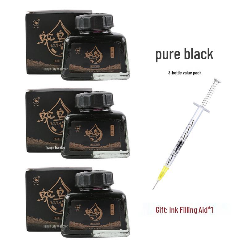 Ostrich Ink Series: Set of 3 Waterproof, Erasable Fountain Pen Inks - Red, Black, Pure Blue