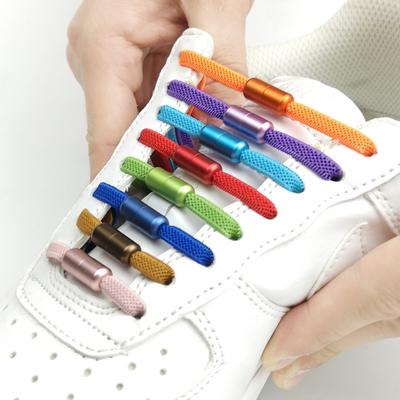 1 par de cadarços elásticos sem cadarço cadarços semicírculos para crianças e adultos tênis cadarço rápido preguiçoso metal cápsula sapato fivela
