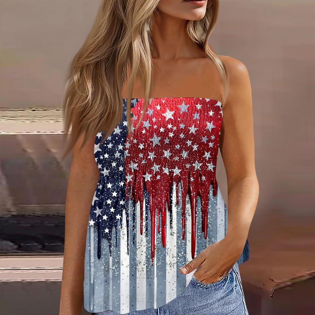 Summer Tube Tops For Women,Cute Sexy Off Shoulder Print Sleeveless T-Shirt