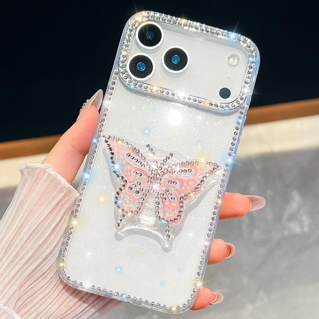 Flash Diamond for Apple 17Air Phone Case Flash Powder for IPhone 16E Straight Mirror Stand 15promax