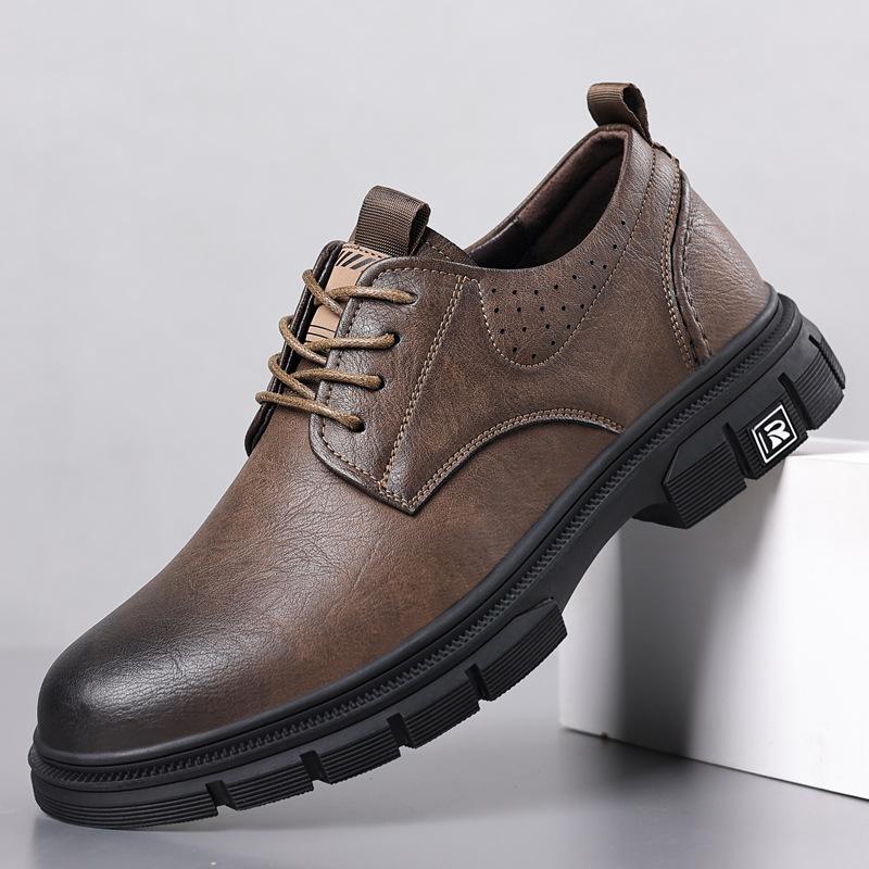 2025 New Leather Men's Shoes Low-top British Style Leather Shoes Men's Trendy Versatile Soft Sole Korean Version Casual Tooling Shoes Men's