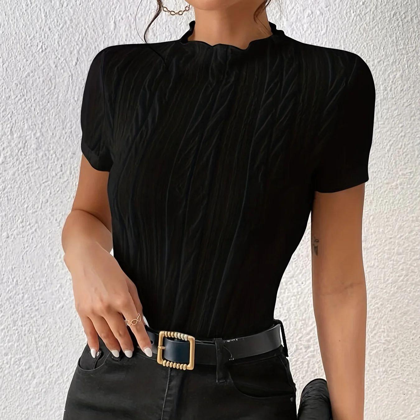 

Повседневный топ с коротким рукавом для весенне-летней женской одежды XXL чёрный