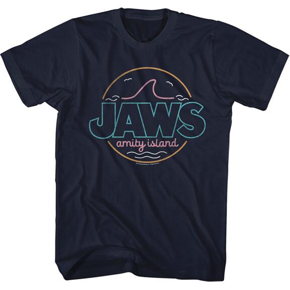 Jaws 70 Thriller Movie Neon Light Circle Amity Island Men T Shirt L