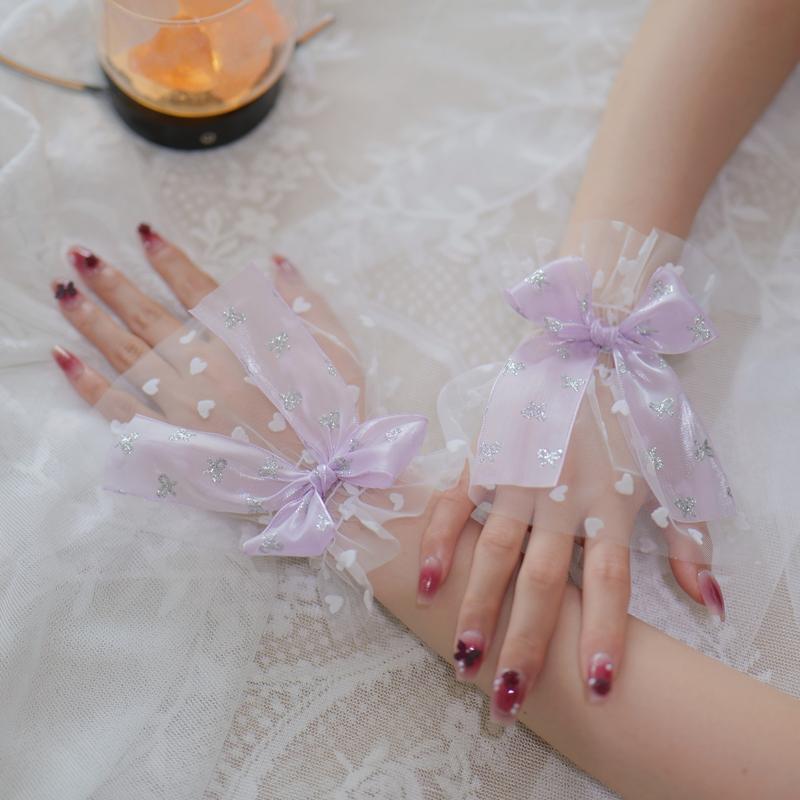 Fashion Bow Fairy Hand Decoration Fake Sleeves Sweater Short Wrist Tulle Cuffs Maid Cosplay Arm Cover Elastic Bracelet