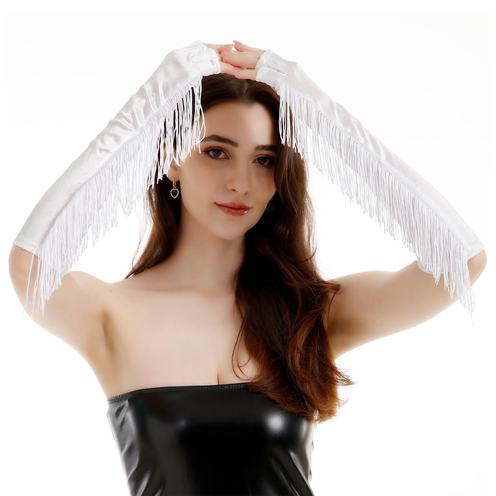 Эластичный Сатин Длинные Свадебные Хэллоуин Косплей Белые [BIGOOD] Перчатки, Перчатки, Перчатки, Аксессуары, (Длины предплечья)