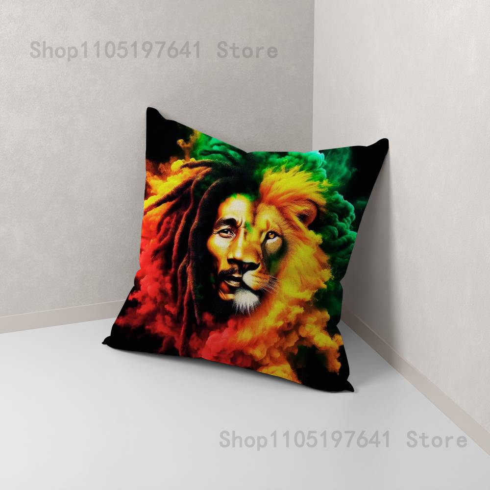 Bob Marley Rasta Lion Pillow Case For Sofa Decor Car Office Room Printing Cushion Cover Decorations and Protector