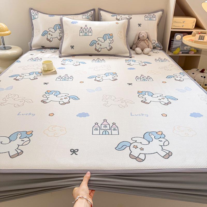 New Cute 3-Piece Ice Vine Cooling Mat Pillowcase & Bed Sheet Set with Digital Print - Spring/Summer