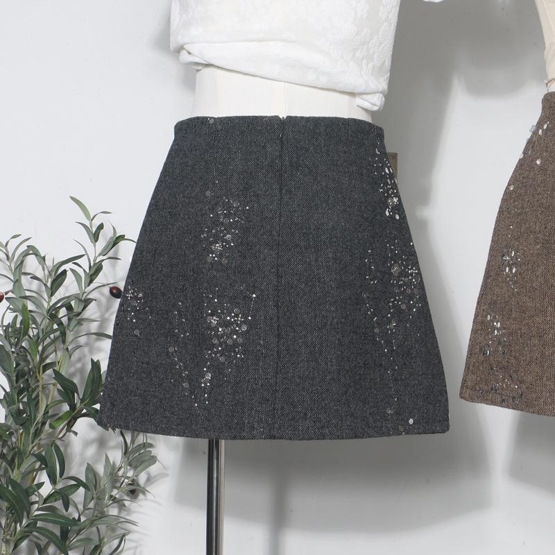 2025 Winter Beaded Sequin High-Waist A-line Skirt - Slim Fit, Anti-Exposure, Hip-Hugging Design