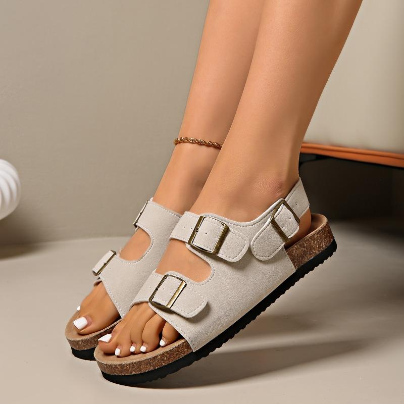 Damenschuhe 2025 Marke Zehenfrei Damen Sandalen Mode Gürtelschnalle Lässig Sommer Neu Übergröße Bequem Flache Sandalenzapatos