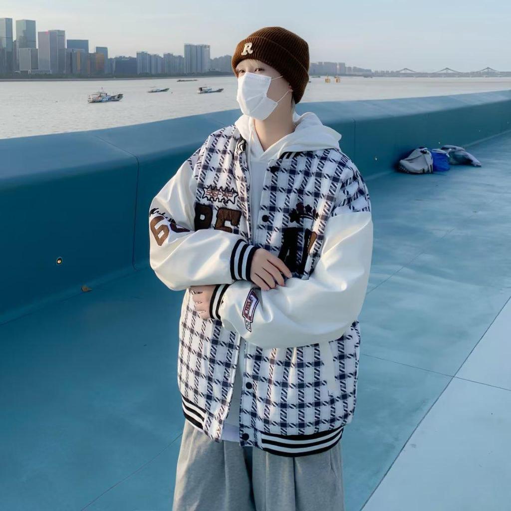 2024 Unisex Retro Plaid Baseball Jacket - Spring/Autumn Trend, Loose Fit, Hip Hop Style