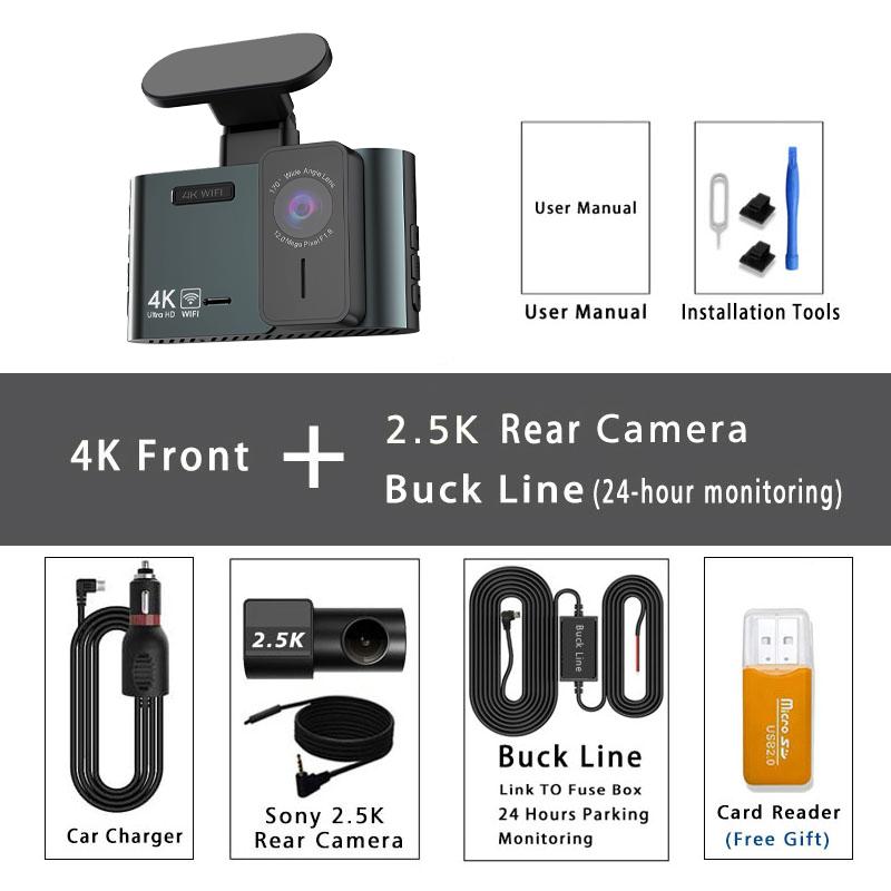 Front 4K And Rear 2.5K Dash Cam Built In WIFI GPS Dual Lens Mini CAR DVR 24H Parking Monitor Black Box Room Camera Night Vision