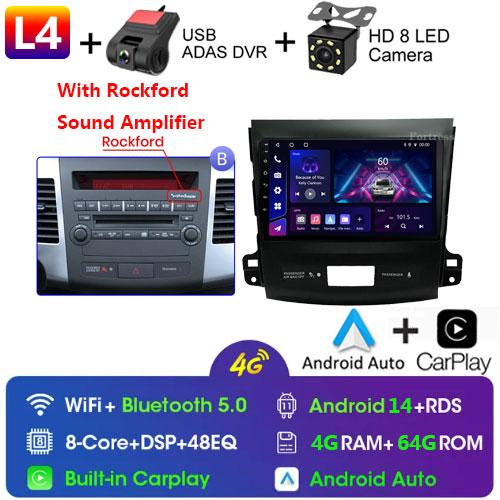 9"Android 14 Autoradio Carplay for Mitsubishi Outlander 2/Peugeot 4007/Citroen C-rosser Multimedia Video Player 4G GPS Stereo FM