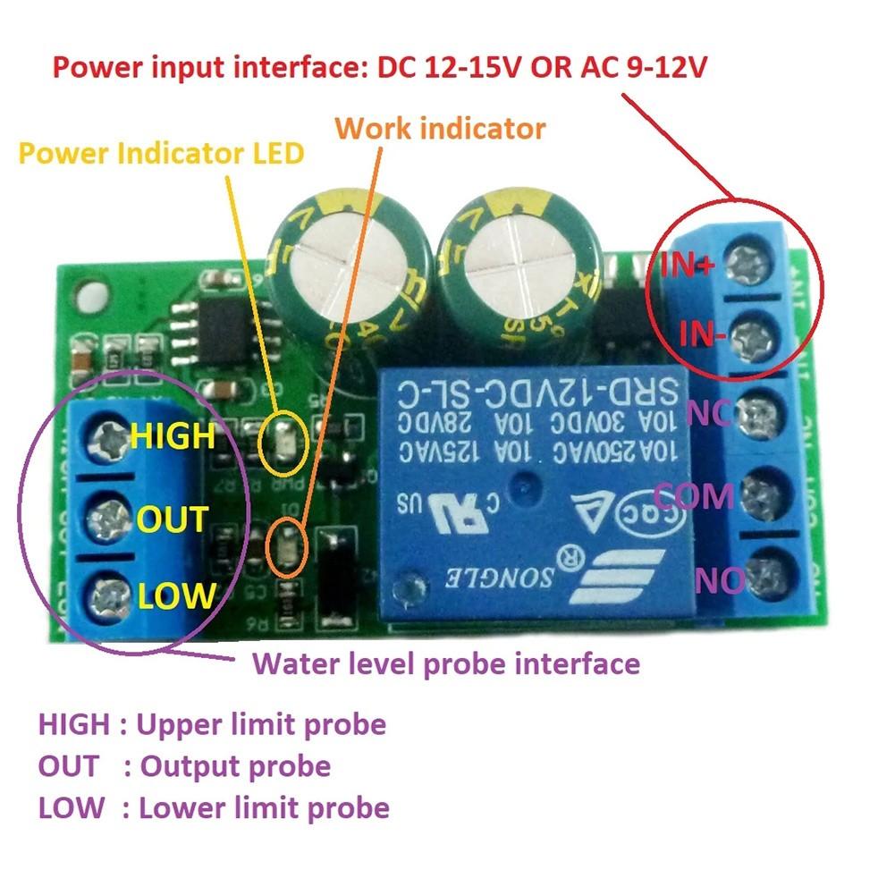 12V water level automatic control liquid level sensor switch control relay board