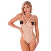 Womens Mesh Crotchless Bodysuit Halter Backless Hollow Out Leotard Lingerie