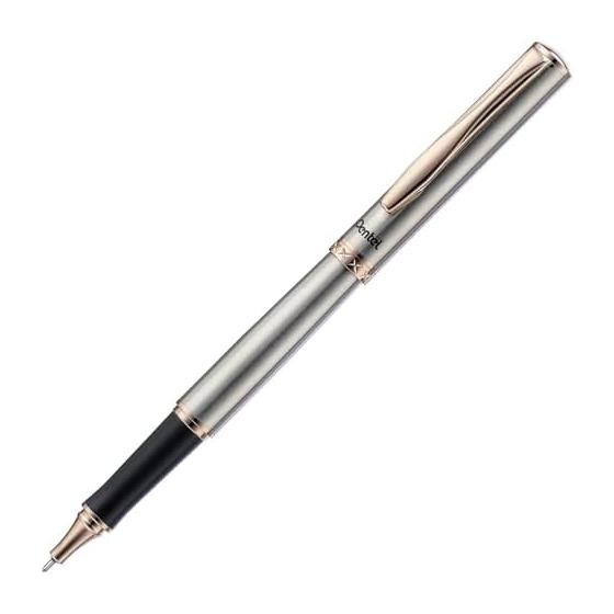 Pentel EnerGel Gel Ink Ballpoint Pen, Cap Type, 0.5mm, Silver X Pink Gold Barrel, K605PG-AMZ - Amazon Exclusive EnerGel Cap Type "Silver X Pink Gold