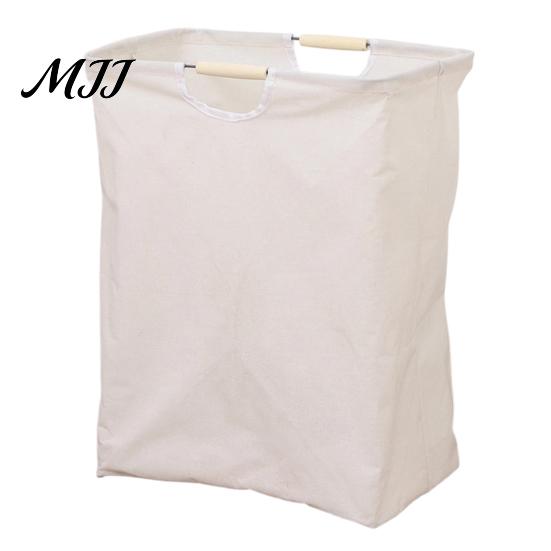 Durable Nursery Organizer Laundry Basket with Wooden Handles, Cotton And Linen Large Family Size Clothing Basket, Storage Space Saving
