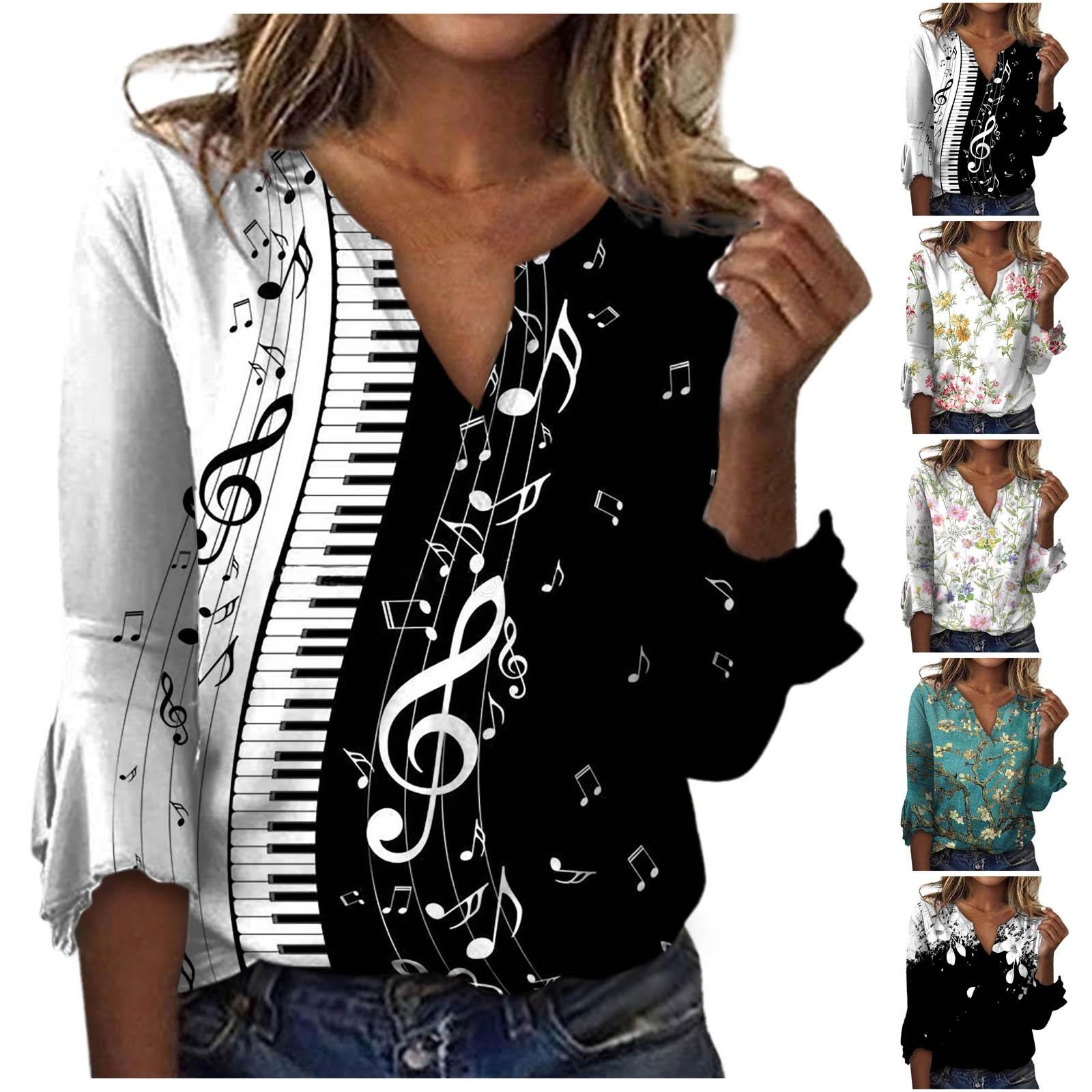 

Женская мода с v-образным вырезом и принтом, рукава 3/4, футболка с принтом, тонкий топ, повседневные топы