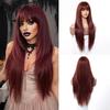 Zwarte Highlights Roze Synthetische Pruik met Pony Lange Rechte Zwarte Highlights Rode Pruik Voor Vrouwen Cosplay Feest Kerstpruik 26inch