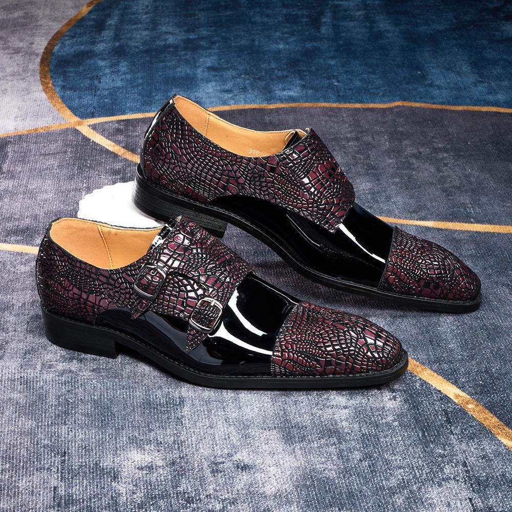 British Style Men'S Small Leather Shoes Trendy Large Size Loafers Retro Korean Version Color Matching Leather Shoes Wedding Shoes