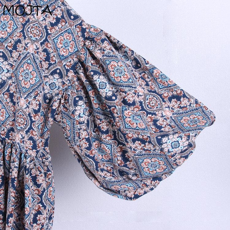 MOJTA Women's Cotton Summer Plus Size Long Skirt Floral Loose Printed Dress