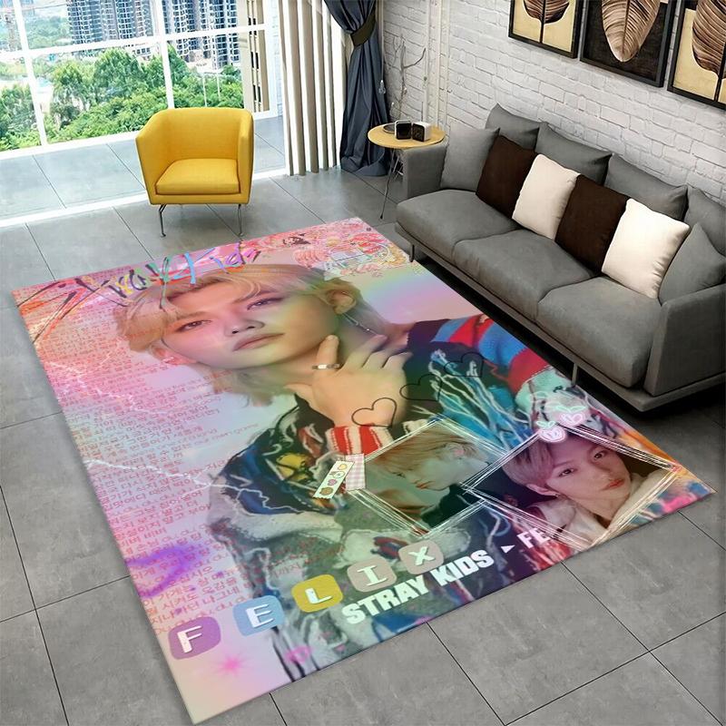 Kpop Felix Stray Kids Music star Carpet Rug for Playroom Bedroom Living Room Sofa Home Decor,kid Area Rug Non-slip Floor Mat