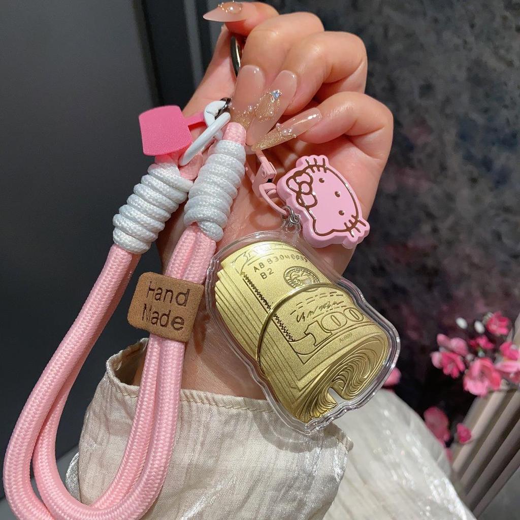 Solid Gold Hello Kitty Cat Pendant Keychain Charm for Mobile Phone or Bag