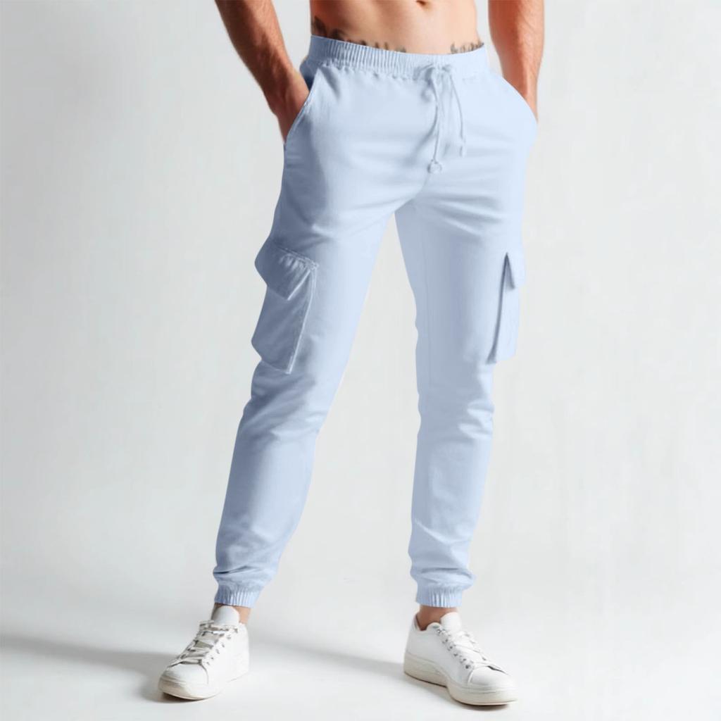 Men's Summer Drawstring Multi Pocket Casual Sports Cargo Trousers With Jogger Legs