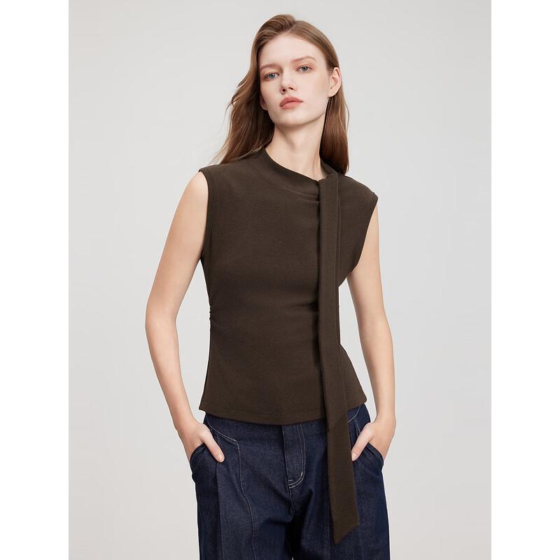 ELLE Tie-Strap Stand Collar Sleeveless Top S