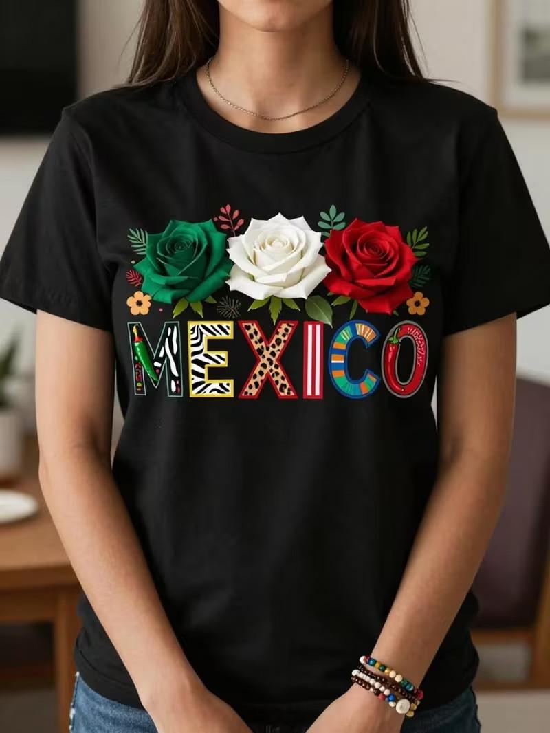 Mexico Theme Creative Pattern Print T Shirt Teenager S T-Shirts for Spring, Summ L
