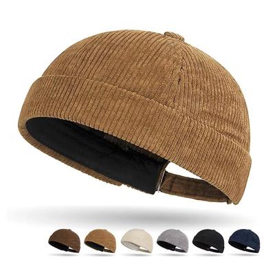 Fashion Adjustable Corduroy Brimless Cap Streetwear Retro Beanie Docker Caps Dome Hat Solid Color Hip Hop Hats Men Women