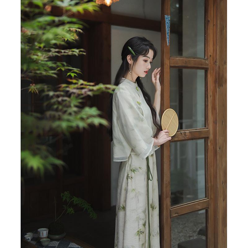 2024 Elegant Summer Fairy Zen Cheongsam Top & Chinese Style Women's Clothing Set