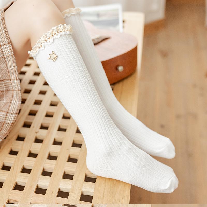 Girls Princess Lace Ruffle Knee High Socks Soft Cotton Long Tube Socks For Children Age 3-13 Years